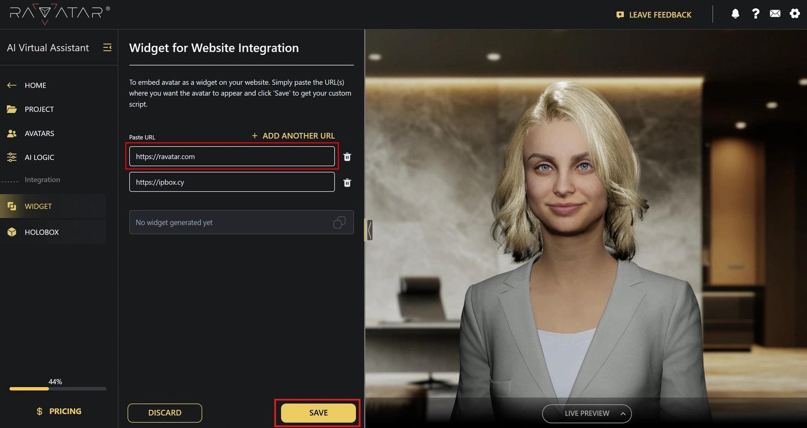 Genesis Studio add URLs for AI avatar widget generation