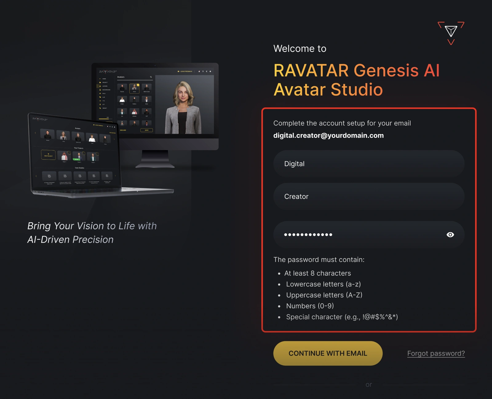 Genesis Studio AI avatar generator account data fields