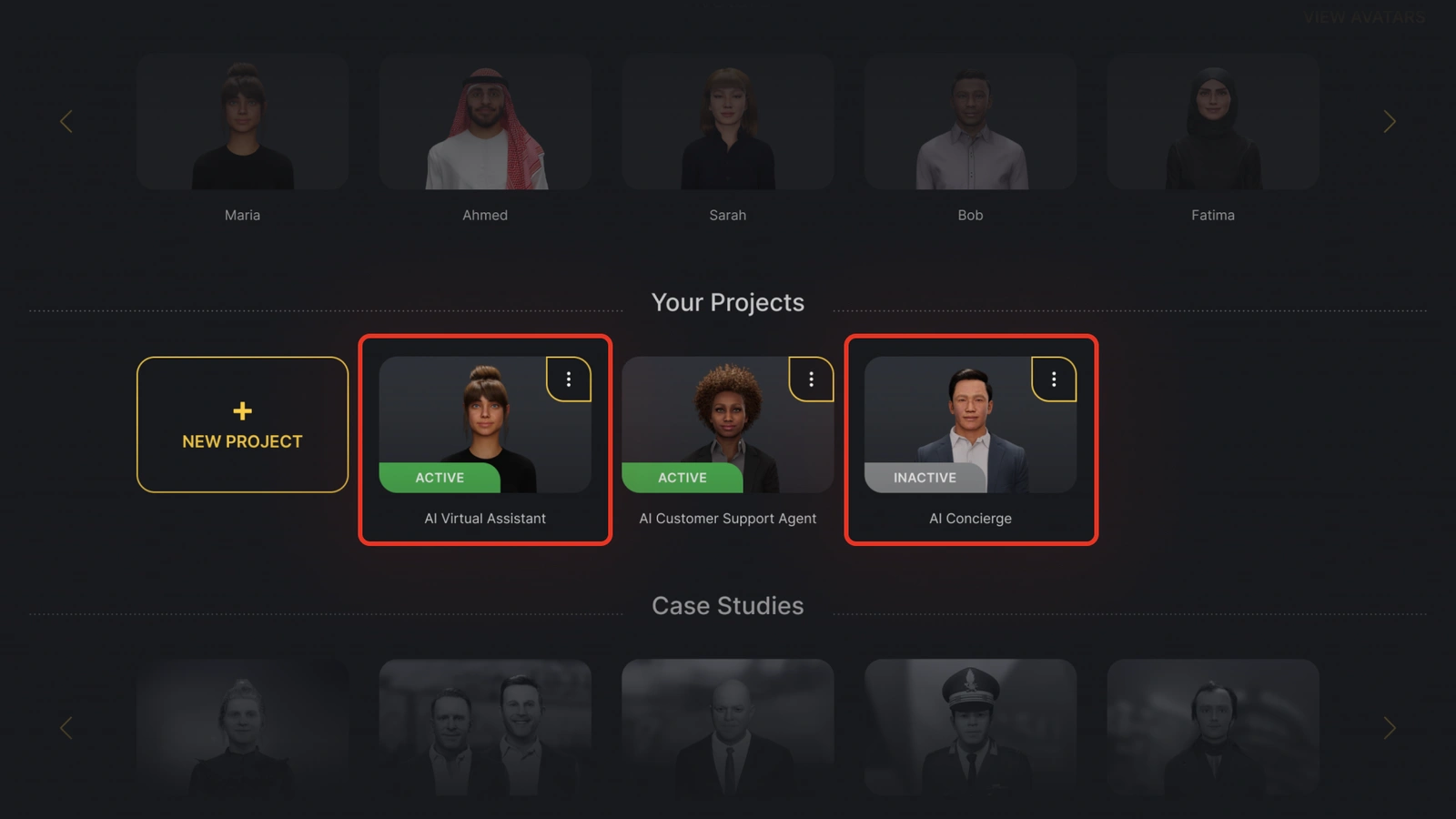 Genesis Studio AI avatar project status labels in subscription management