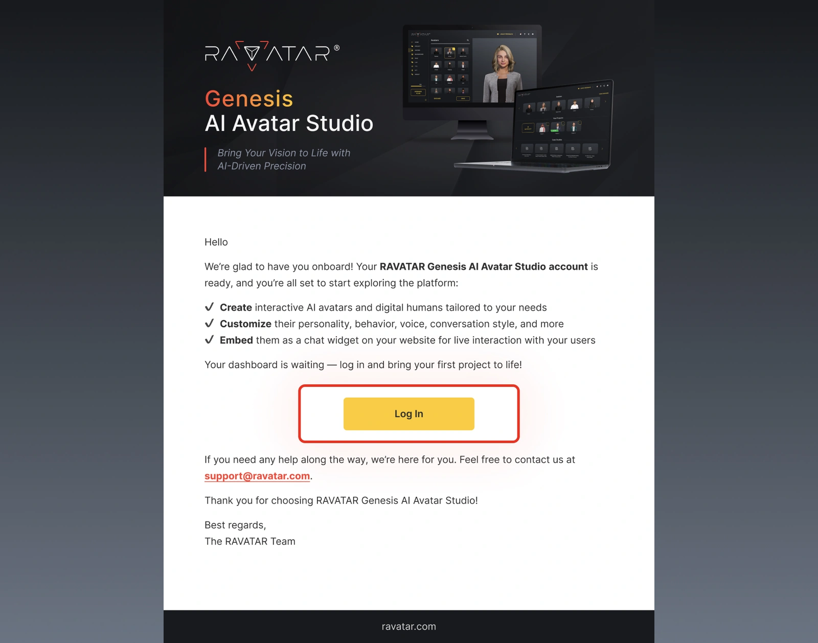 Genesis Studio AI avatar account login with email