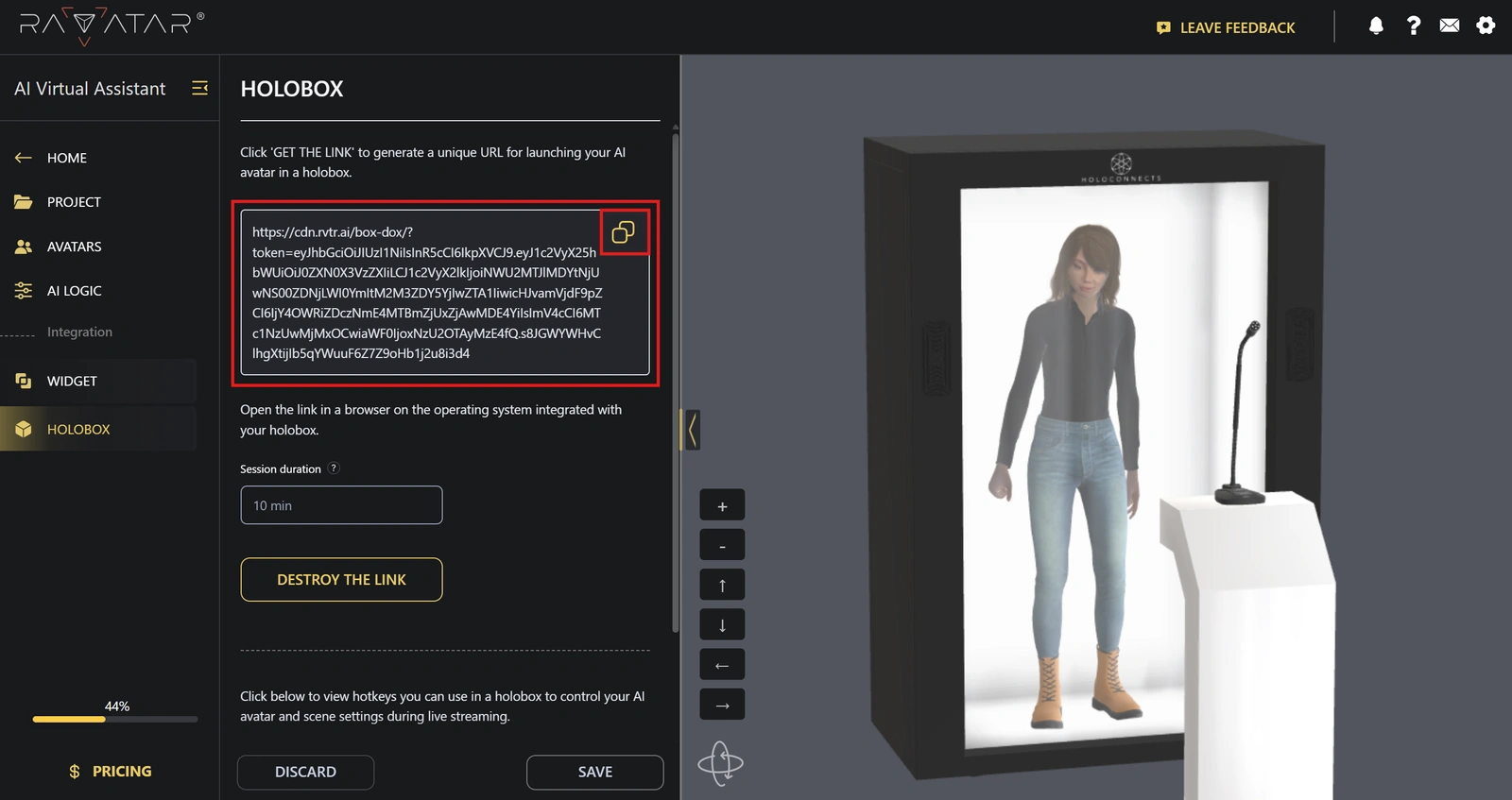 Genesis Studio AI avatar streaming to holobox information kiosk