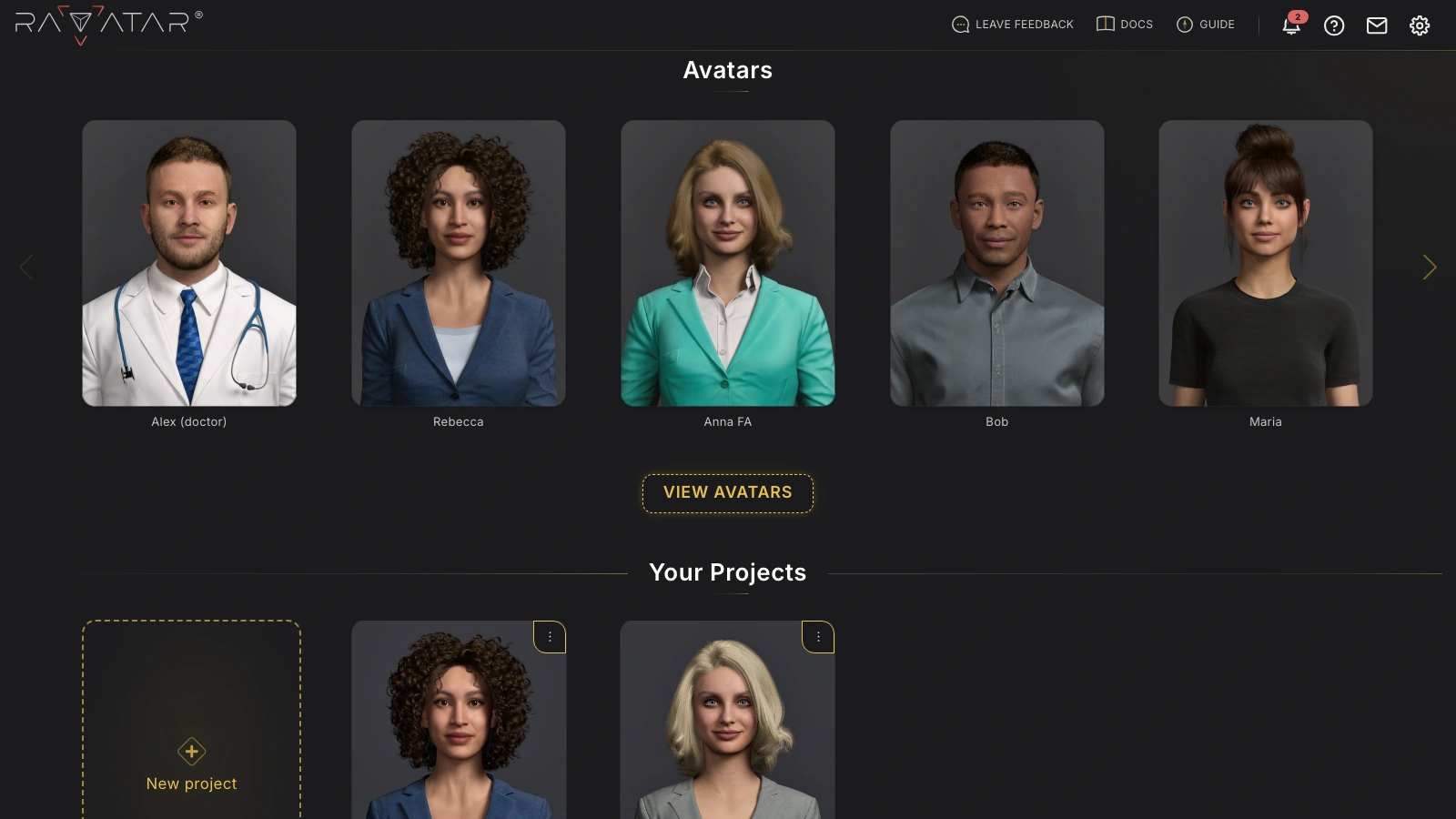 Genesis Studio avatars design collection carousel on the dashboard