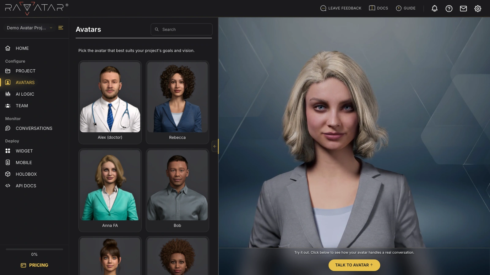 Genesis Studio change AI avatar appearance and clothing in configuration wizard