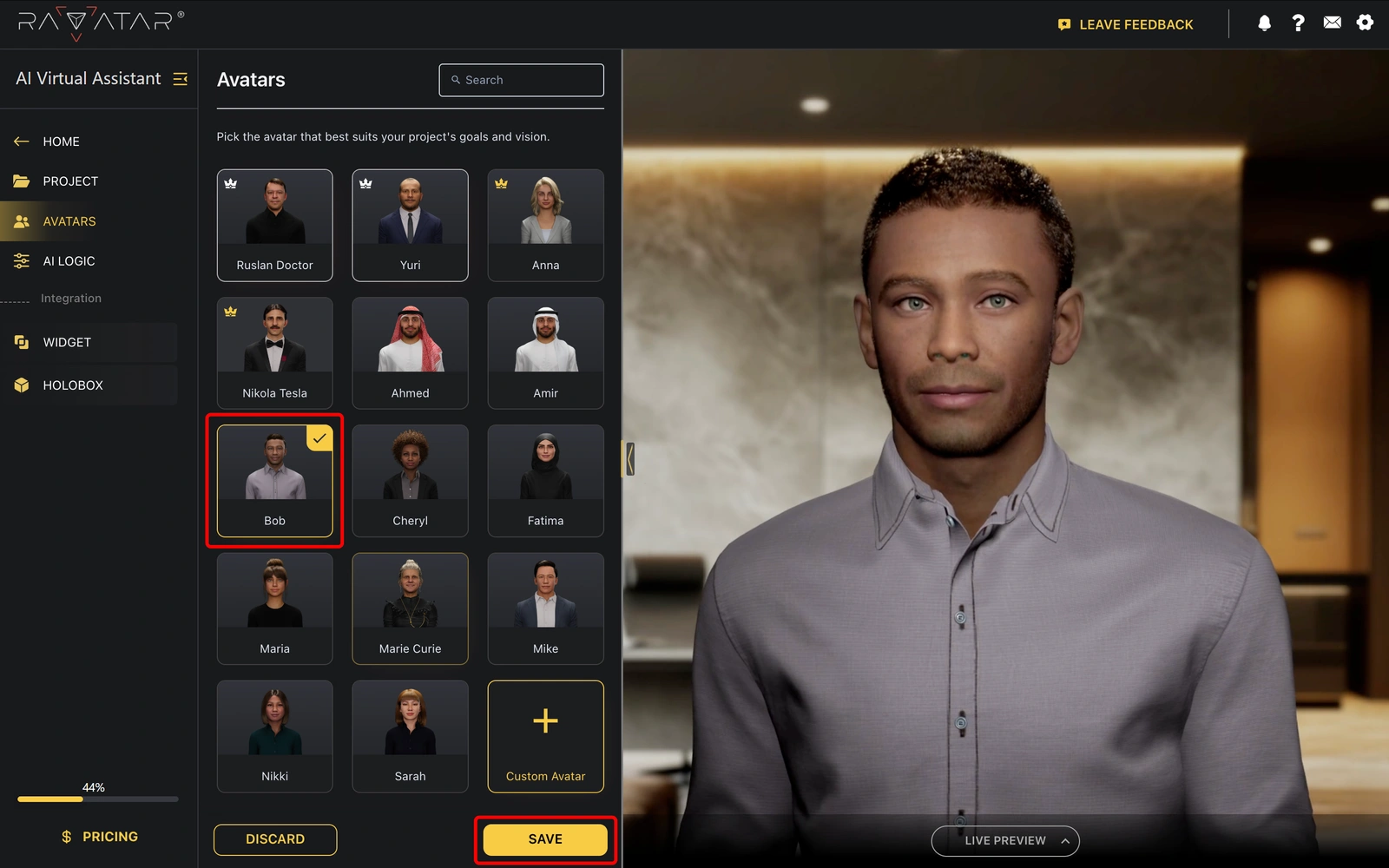 Genesis Studio change AI avatar appearance and clothing in configuration wizard