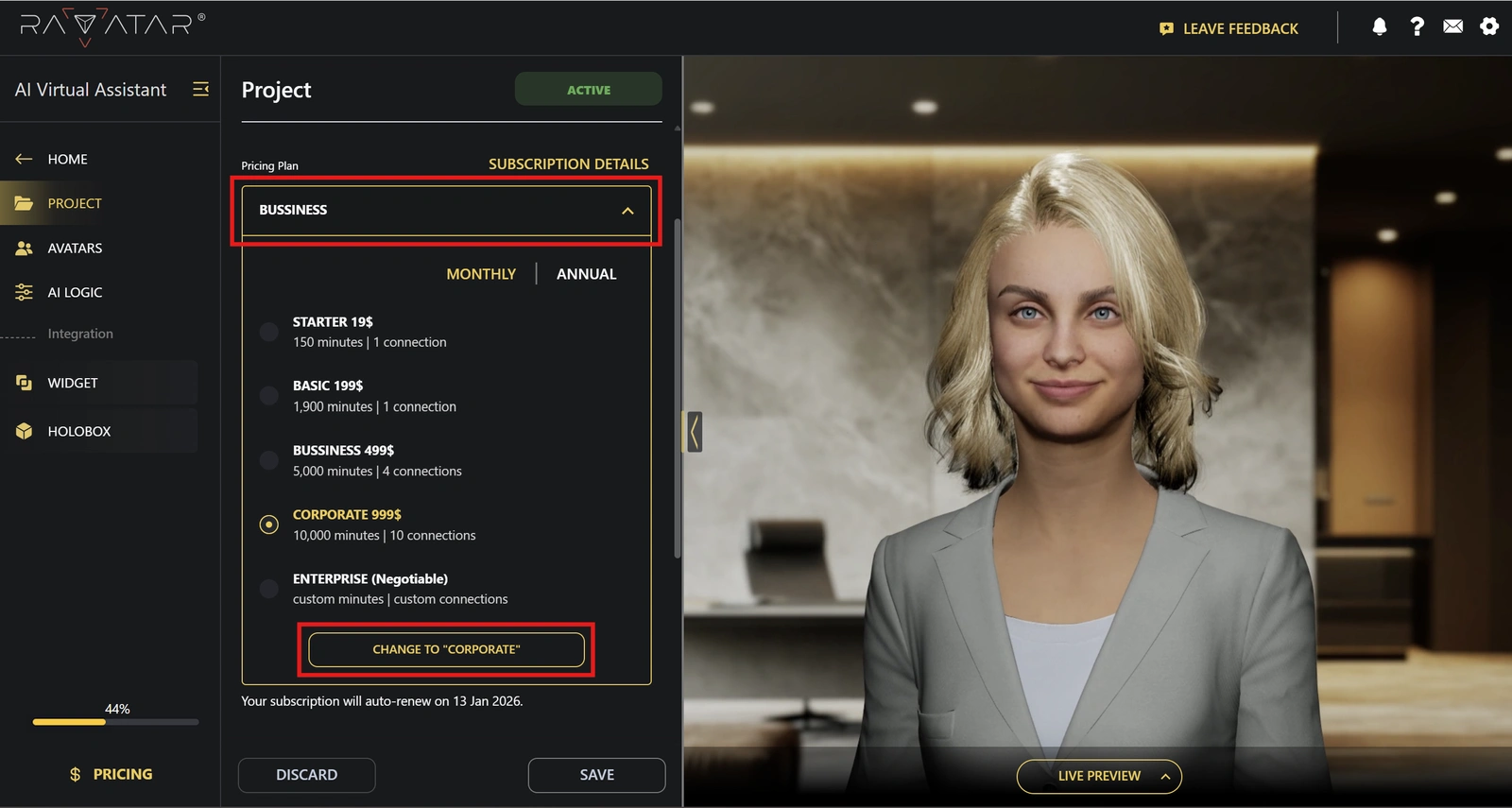 Genesis Studio changing AI avatar subscription tier in pricing plan
