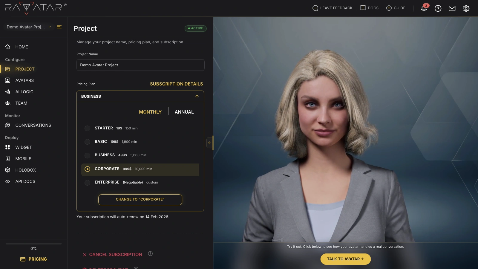 Genesis Studio changing AI avatar subscription tier in pricing plan