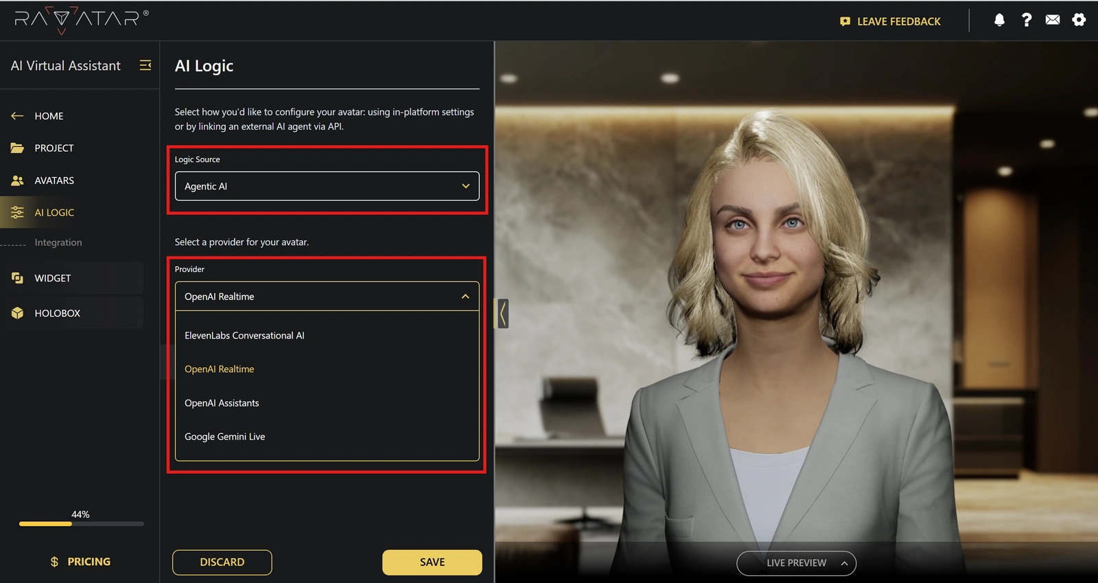 Genesis Studio choose agentic AI provider for avatar configuration