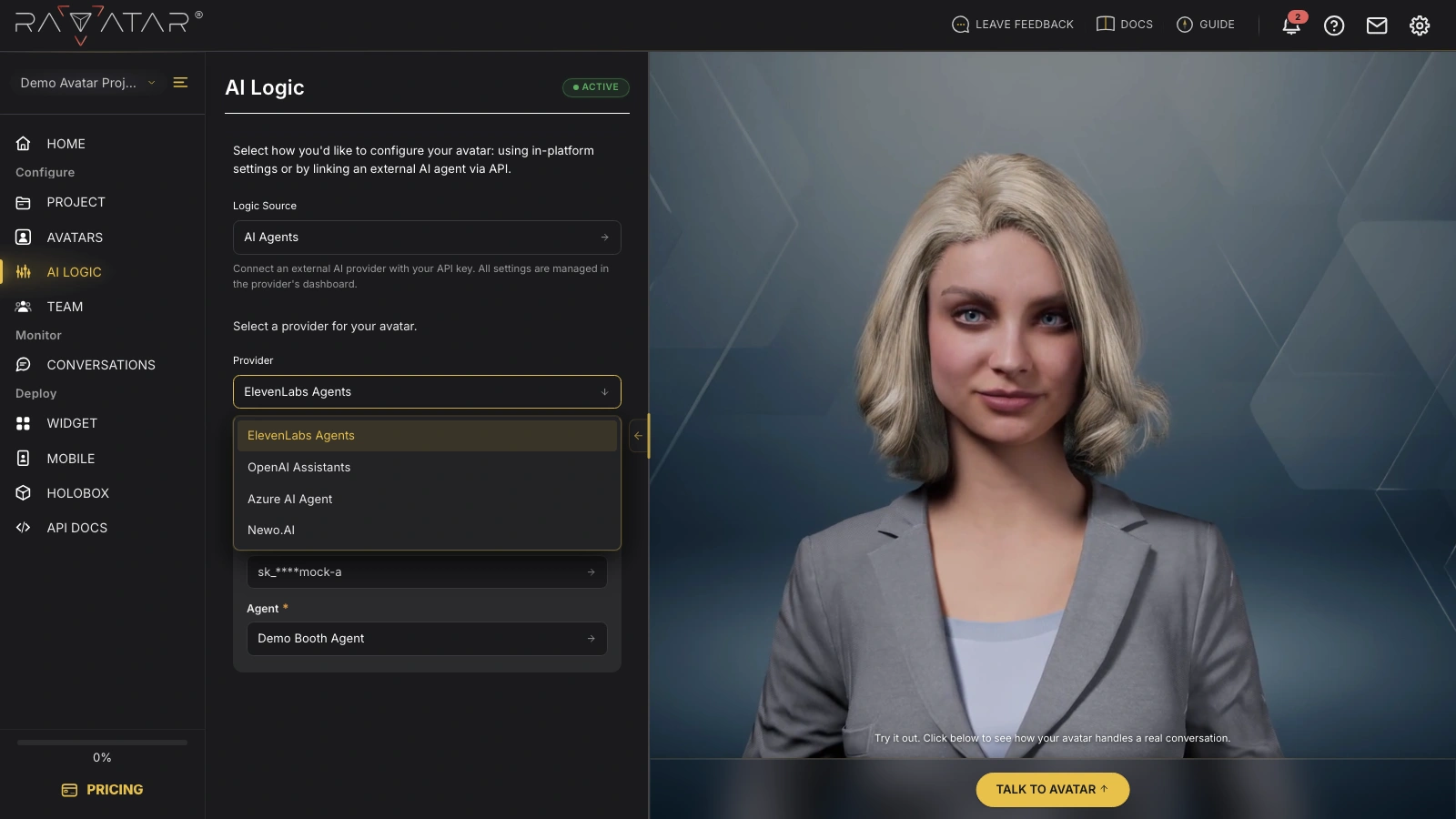 Genesis Studio choose agentic AI provider for avatar configuration