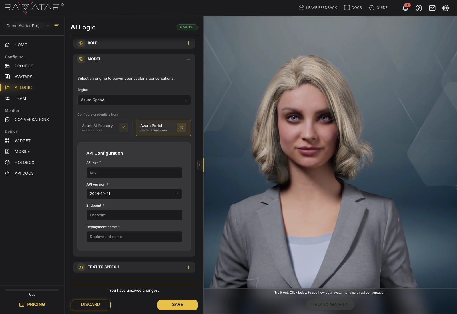 Genesis Studio configure Azure OpenAI connection via the classic Azure Portal
