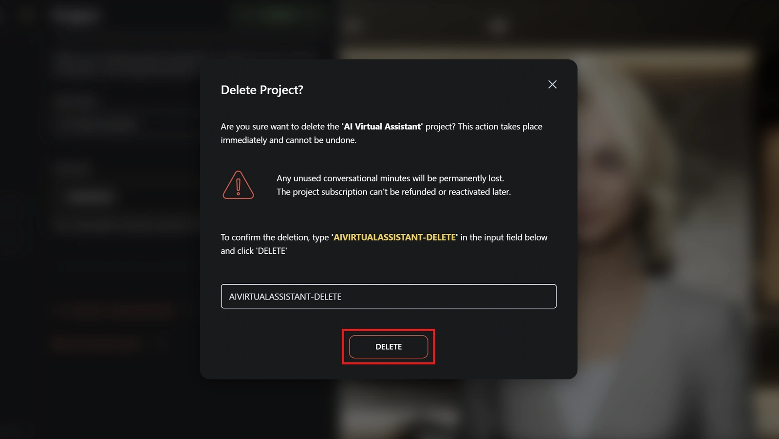 Genesis Studio confirm project deletion form in configuration wizard