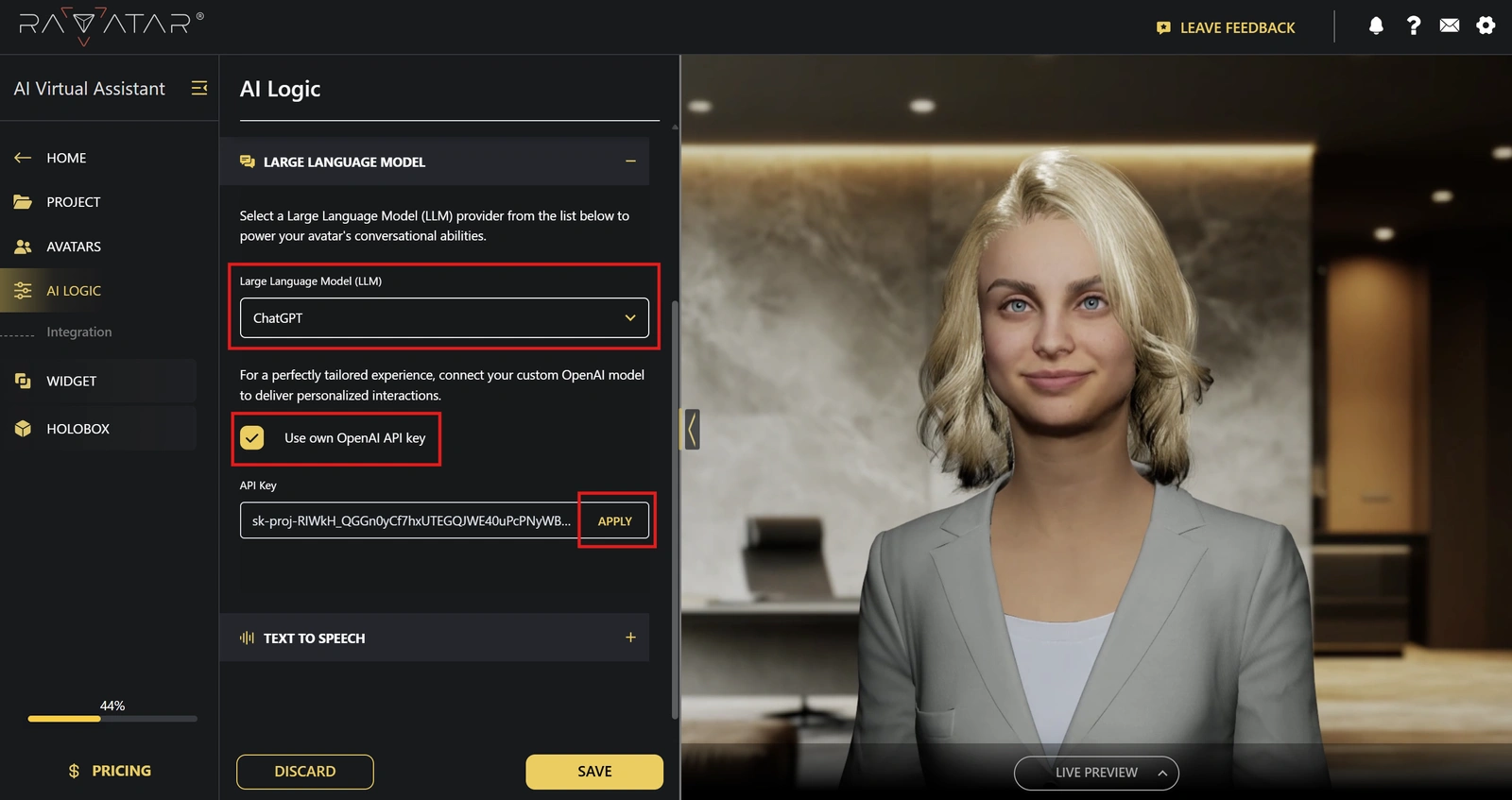 Genesis Studio connect custom GPT model to AI avatar
