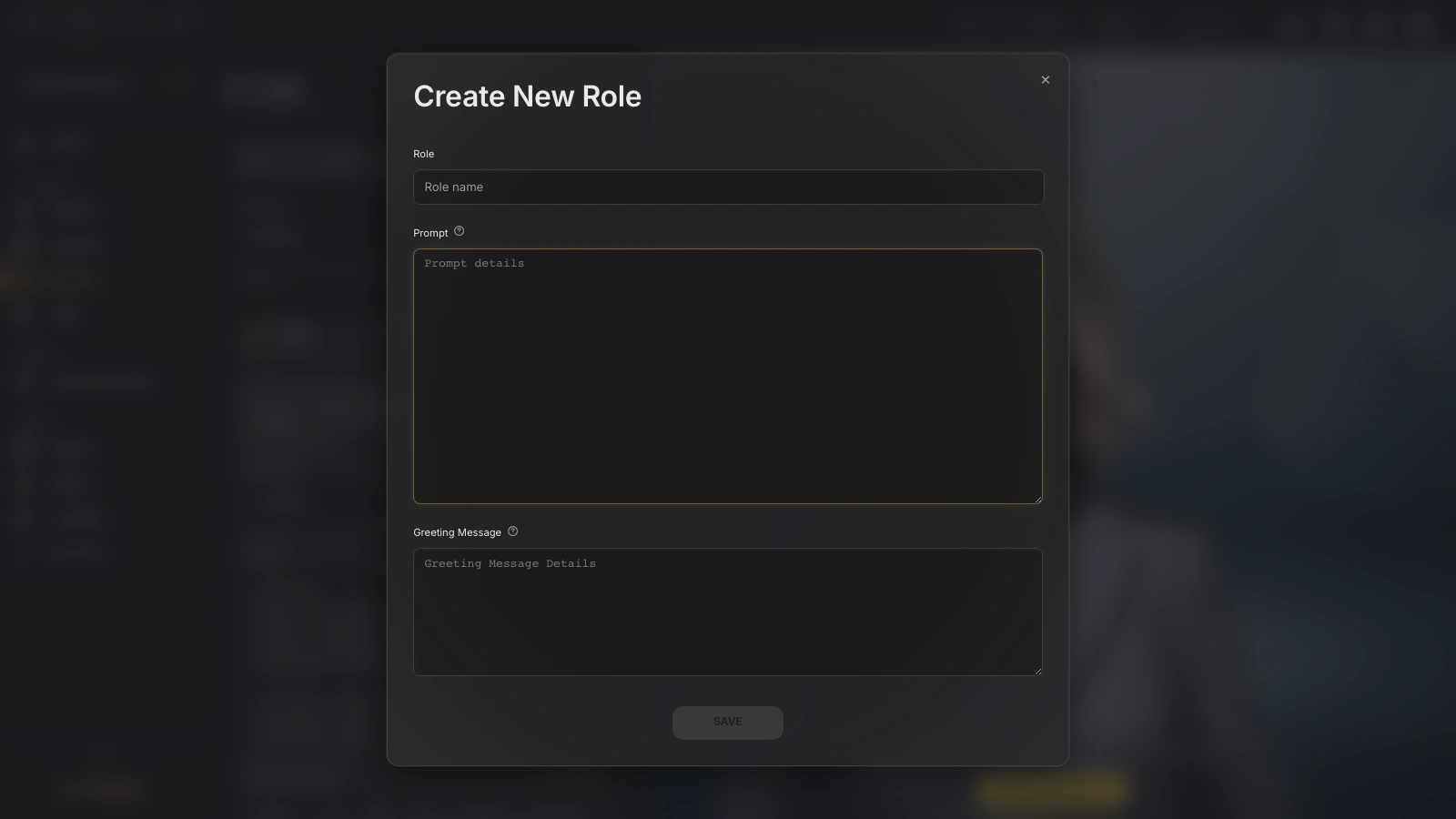 Genesis Studio create a custom AI avatar role modal in configuration wizard