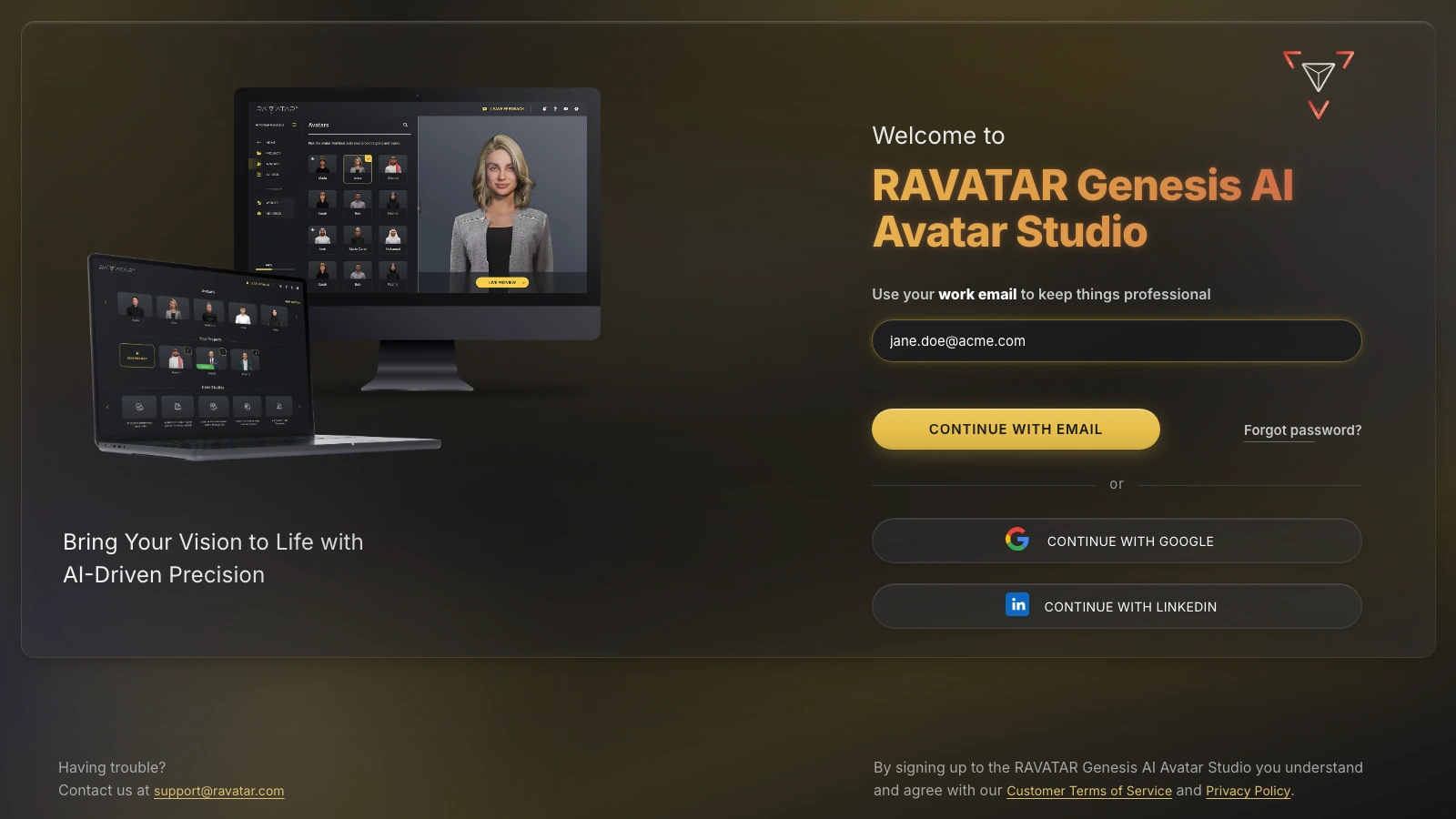 Genesis Studio create AI avatar account setup