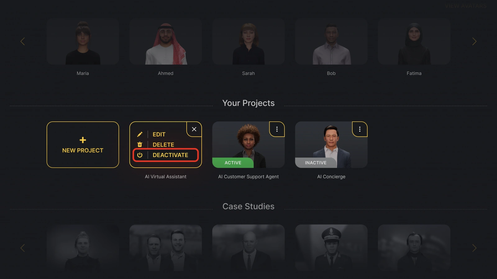 Genesis Studio deactivate AI avatar subscription at dashboard