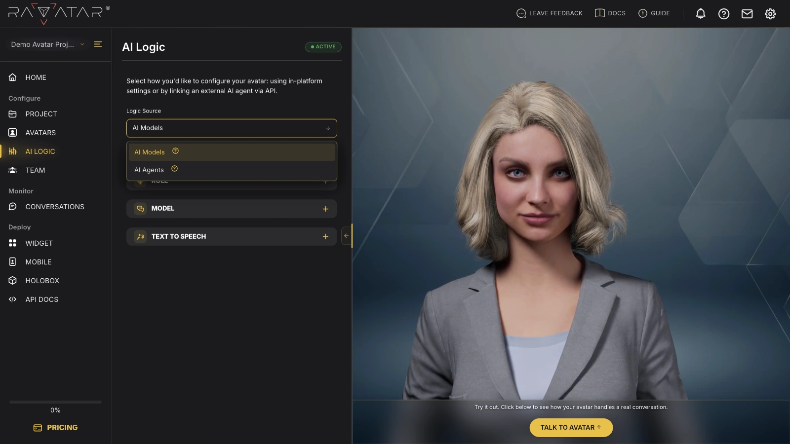 Genesis Studio define AI avatar behavioral logic in configuration wizard
