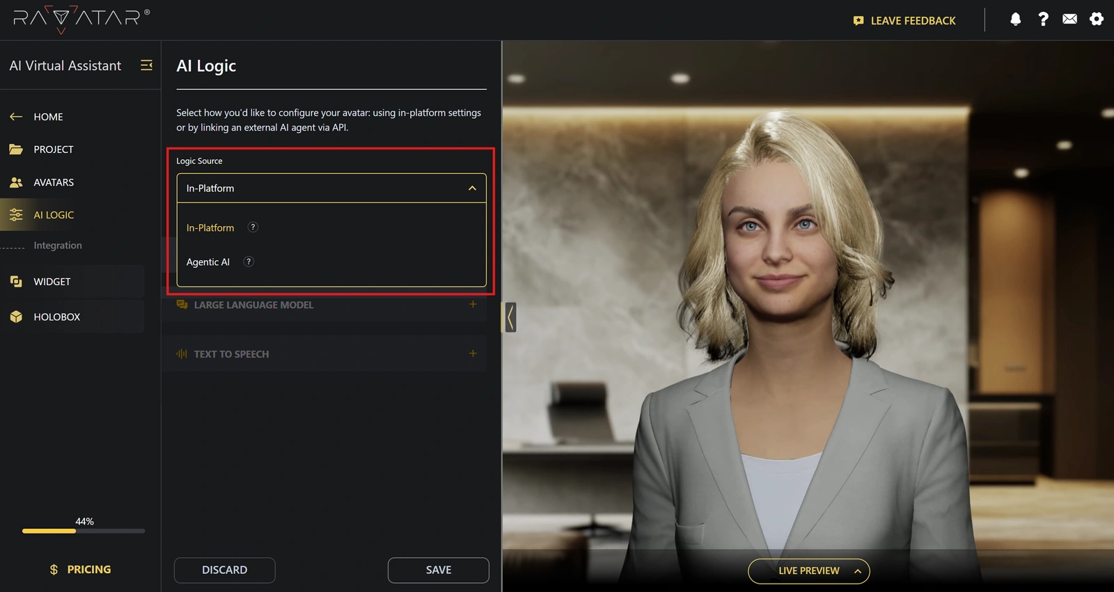 Genesis Studio define AI avatar behavioural logic in configuration wizard