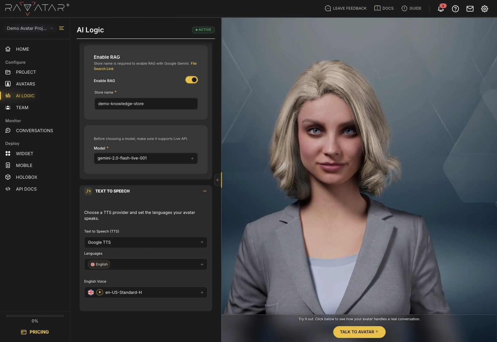 Genesis Studio enable RAG for Gemini Live with File Search store name