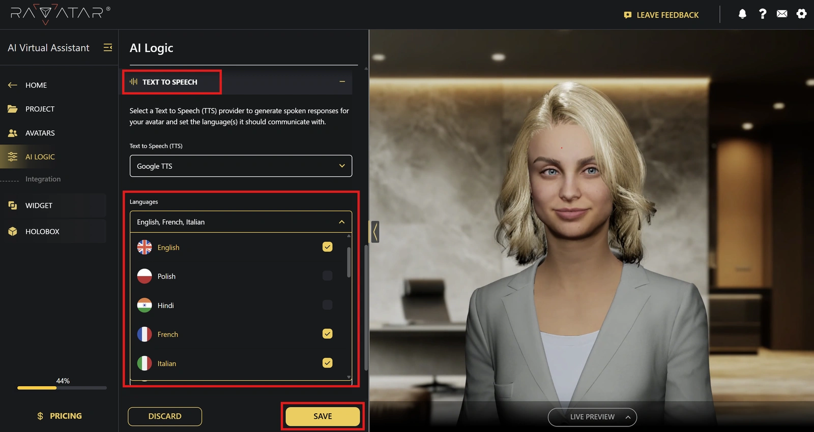 Genesis Studio Google TTS integration for AI avatar languages