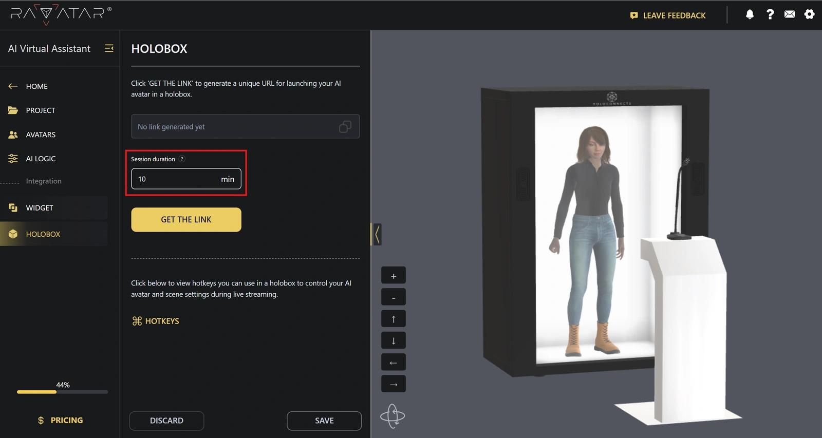 Genesis Studio holographic streaming session duration settings