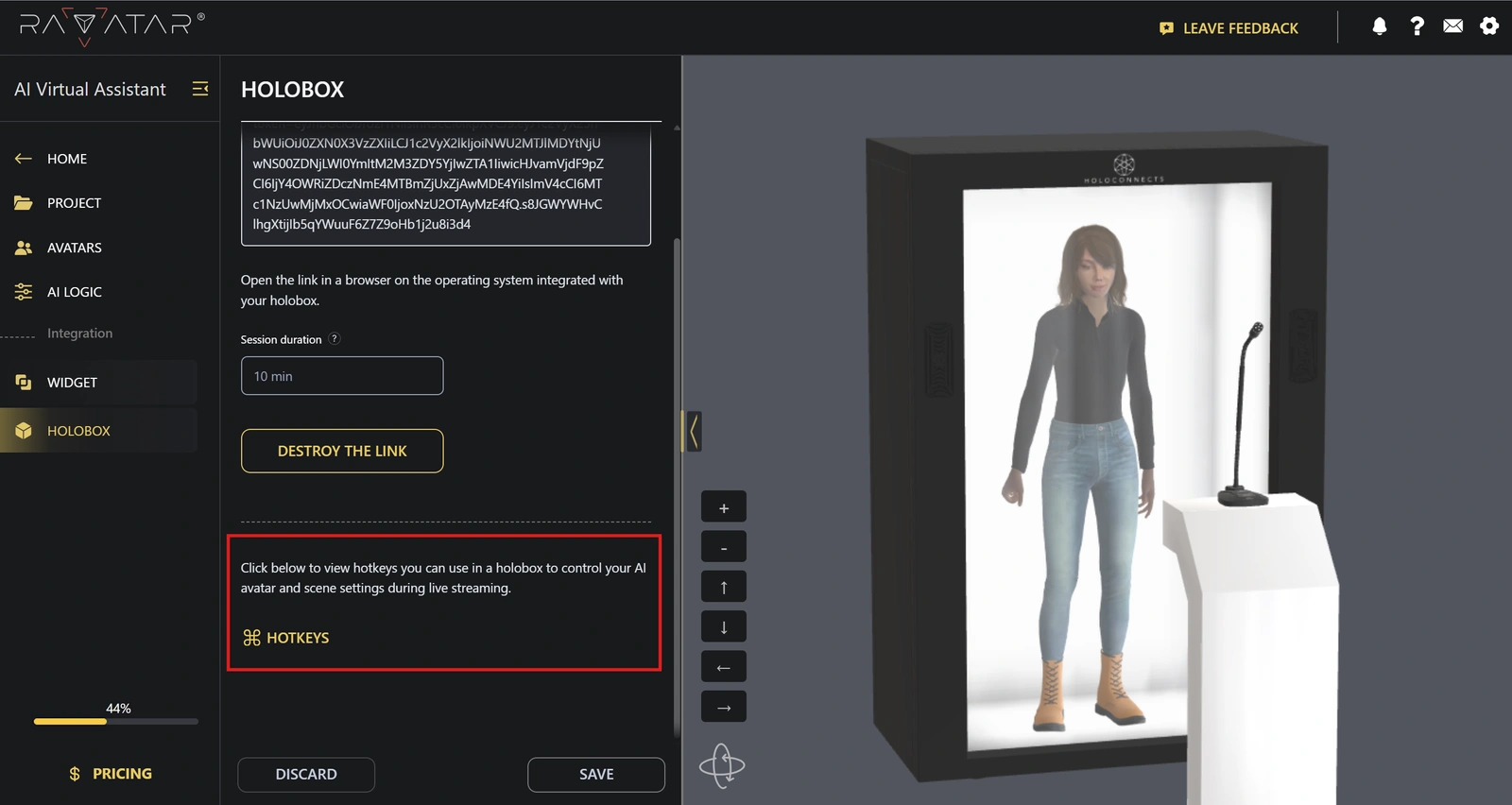 Genesis Studio holobox streaming management hotkeys for AI avatars