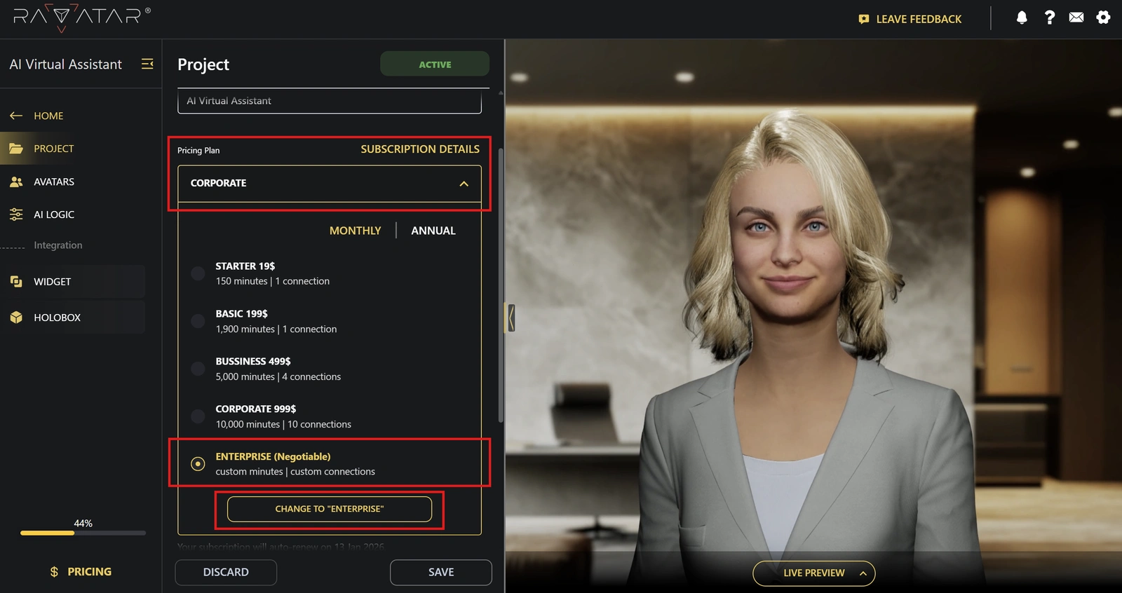 Genesis Studio how to access enterprise AI avatar features in pricing overview