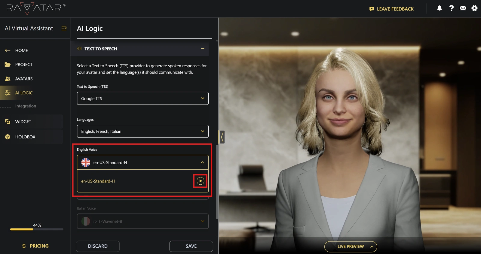 Genesis Studio listen to AI avatar Google voice sample
