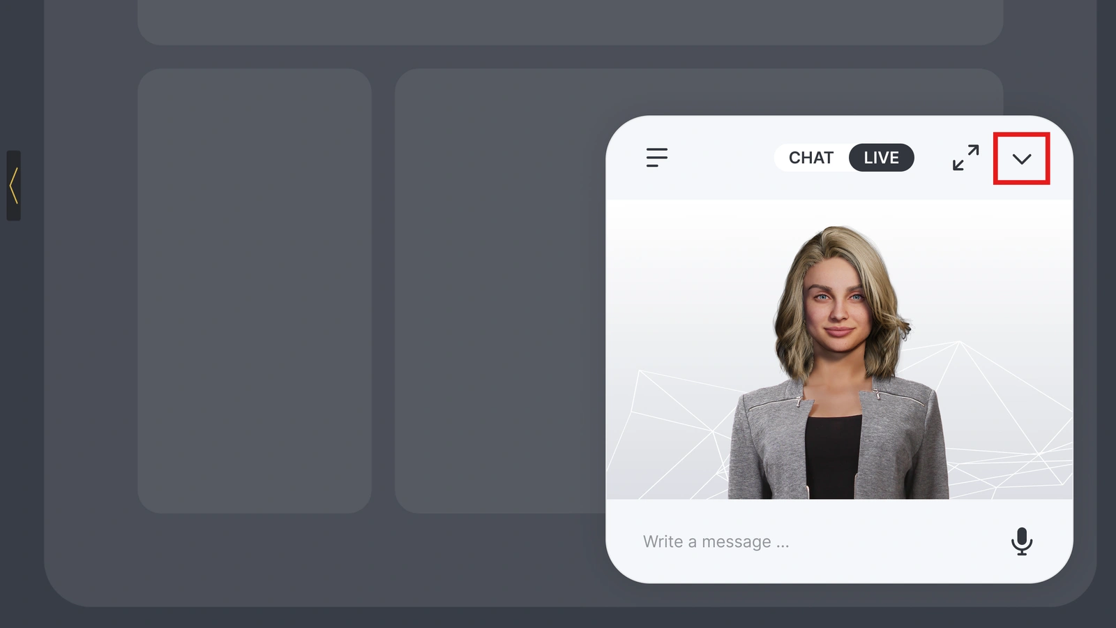 Genesis Studio minimize AI avatar chatbot widget view