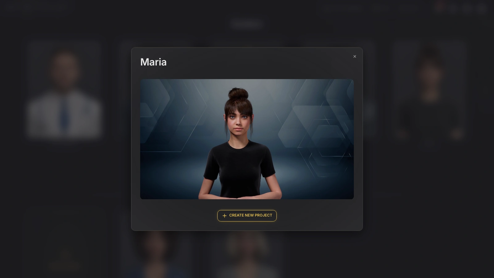 Genesis Studio preview AI avatar video modal with the Create New Project button