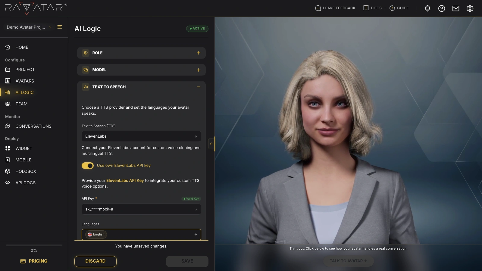 Genesis Studio select custom AI voice for your avatar