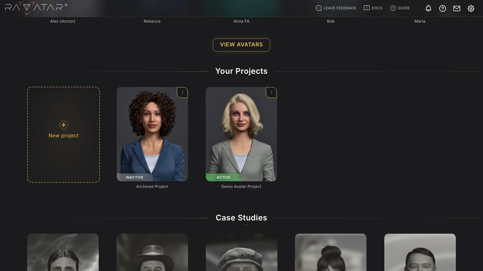 Genesis Studio select new AI avatar project button