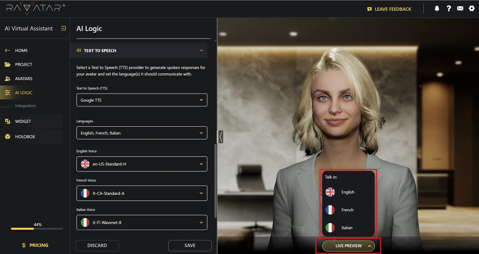Genesis Studio talk in menu for AI avatar real time conversation