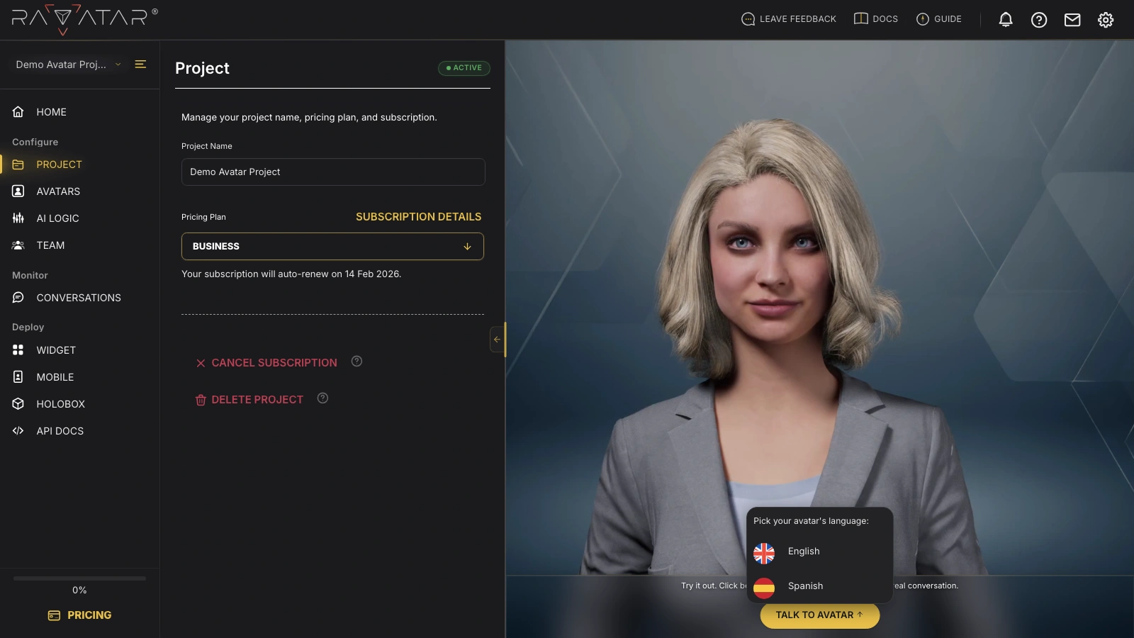 Genesis Studio talk to AI avatar in the chosen language preview
