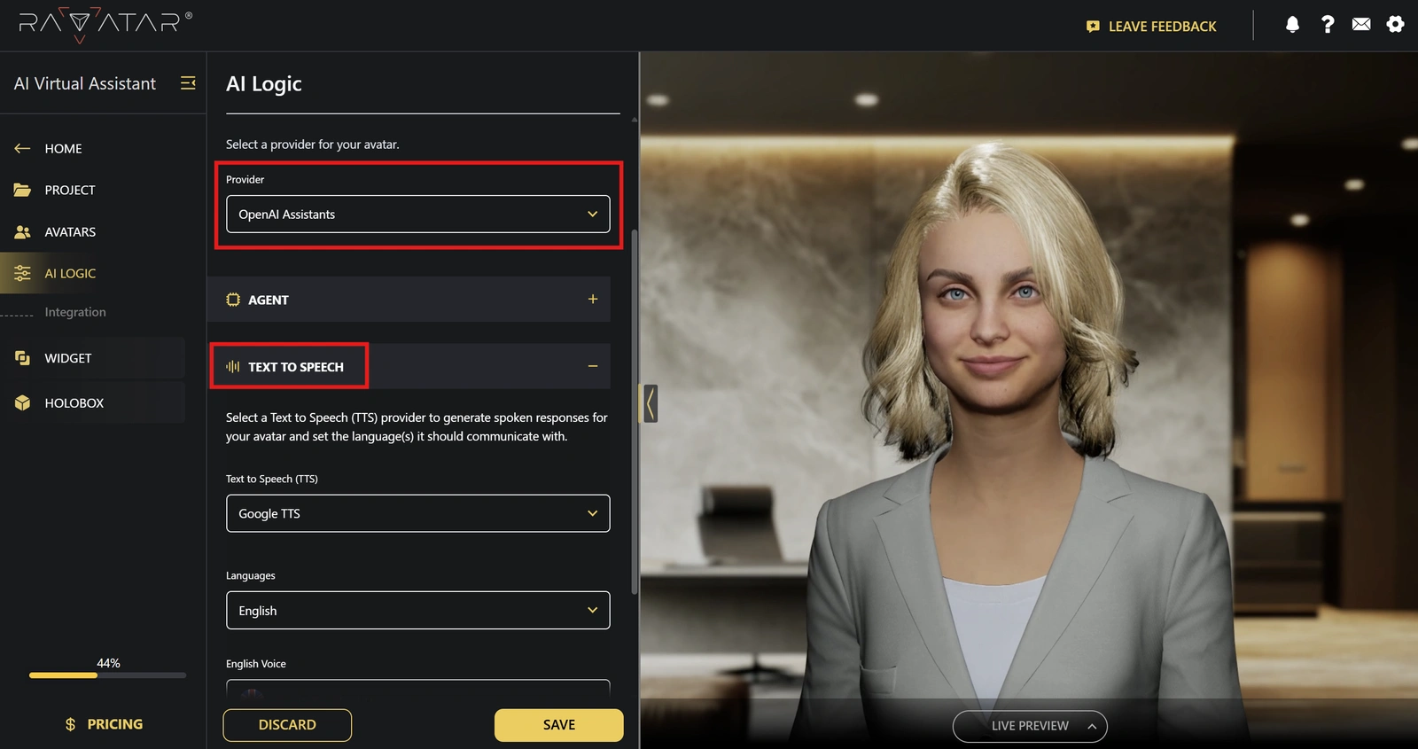 Genesis Studio TTS configuration for OpenAI assistants in agentic AI setup
