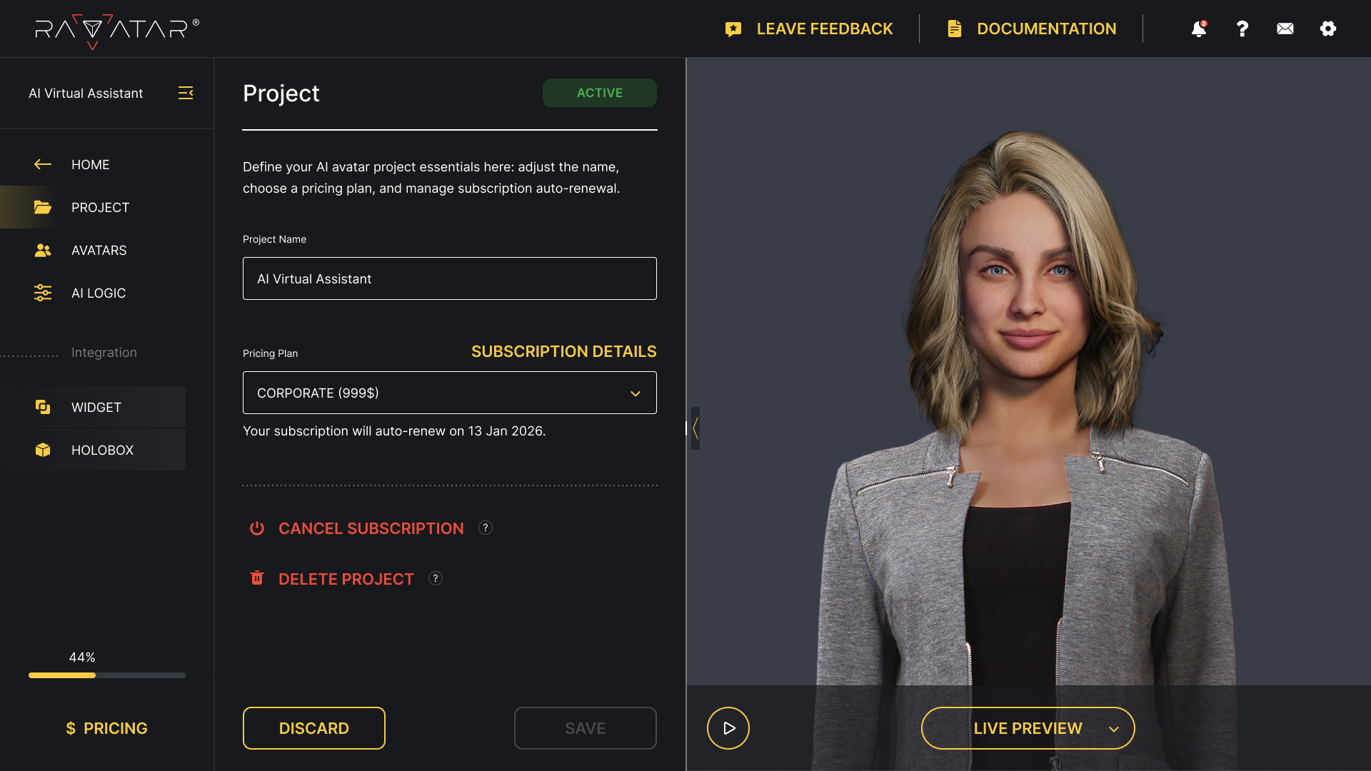 Genesis Studio AI avatar configuration wizard overview