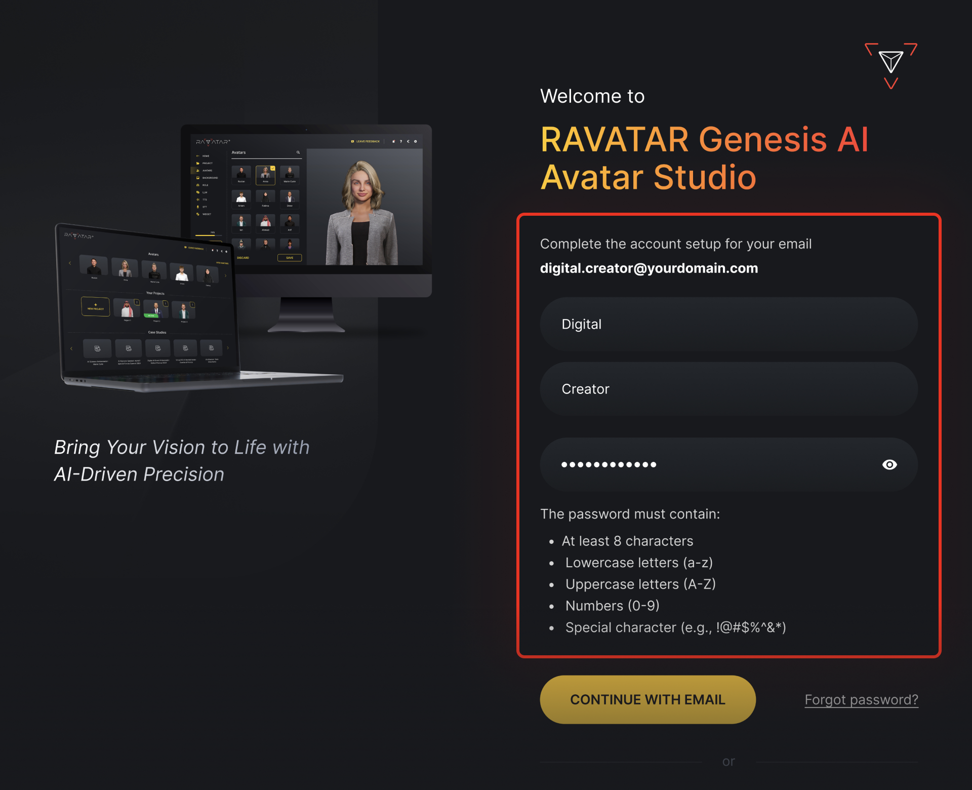 Genesis Studio AI avatar generator account data fields