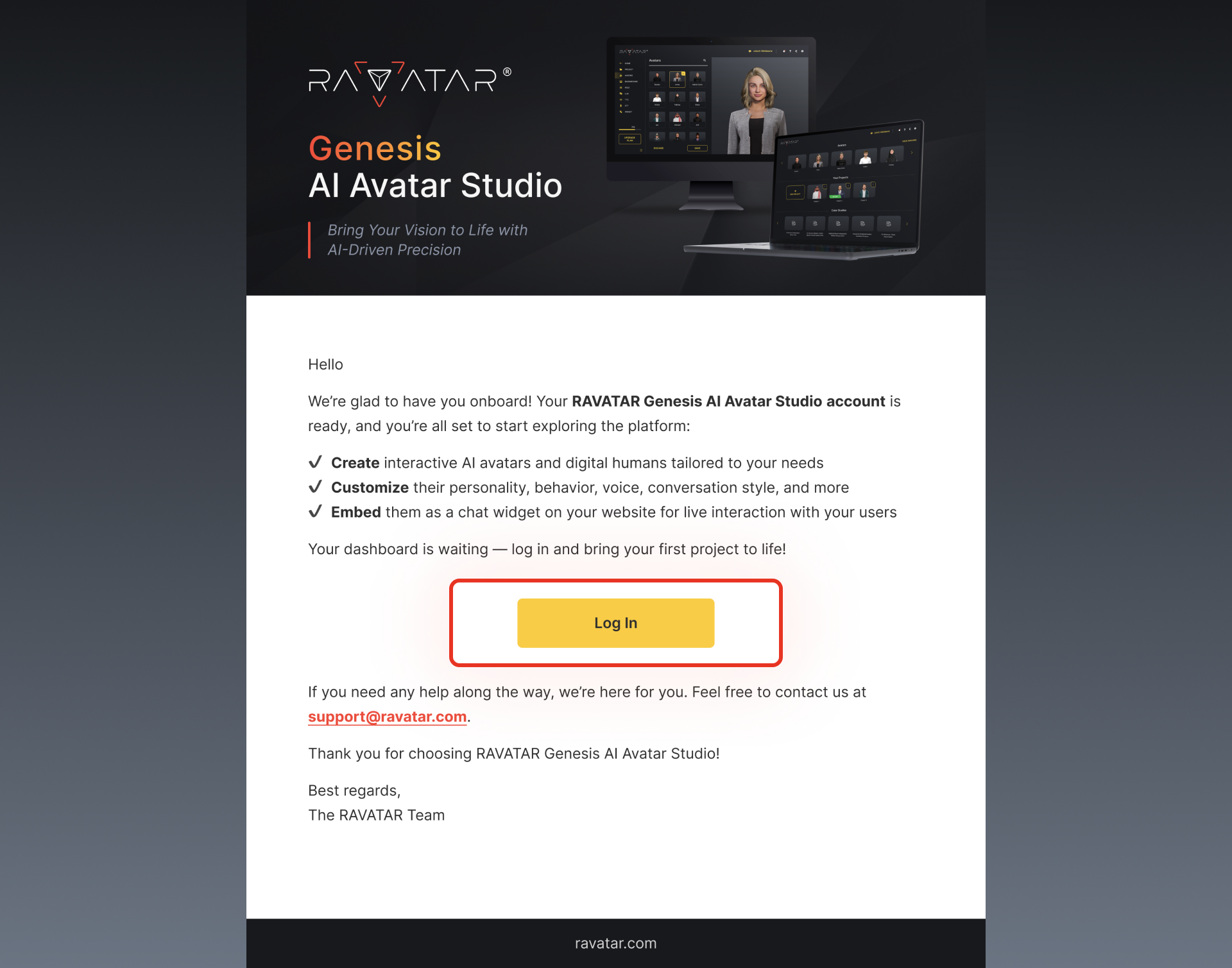 Genesis Studio AI avatar account login with email