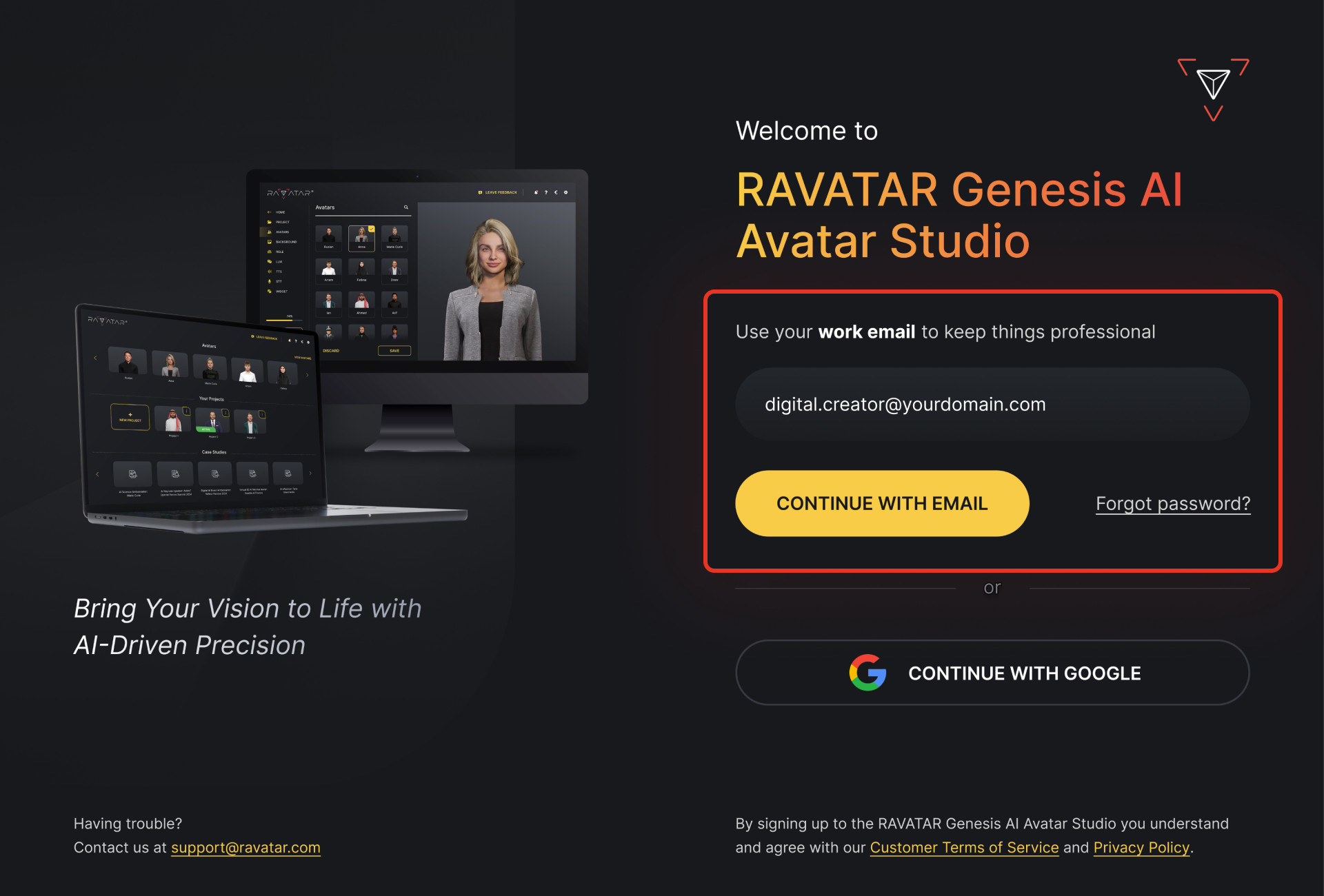 Genesis Studio create AI avatar account setup