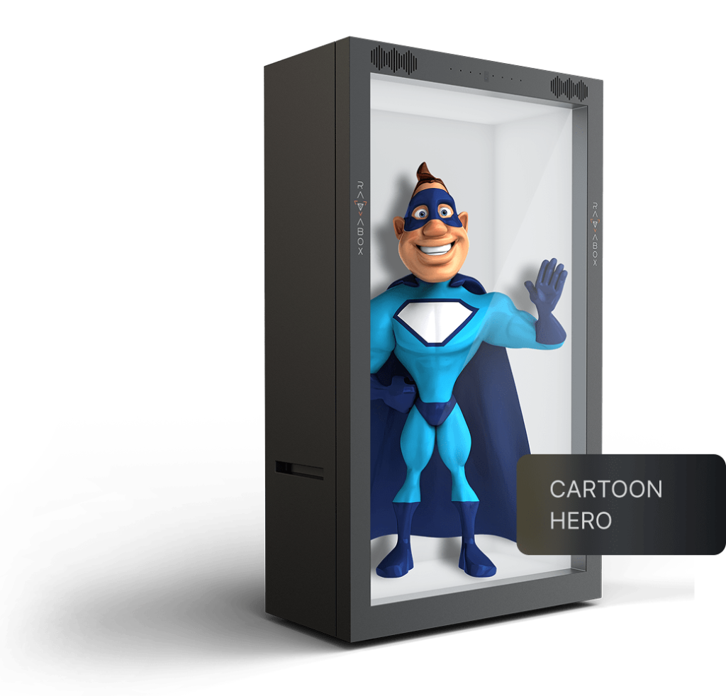 Animated hologram digital mascot delivering playful interaction for education and entertainment
