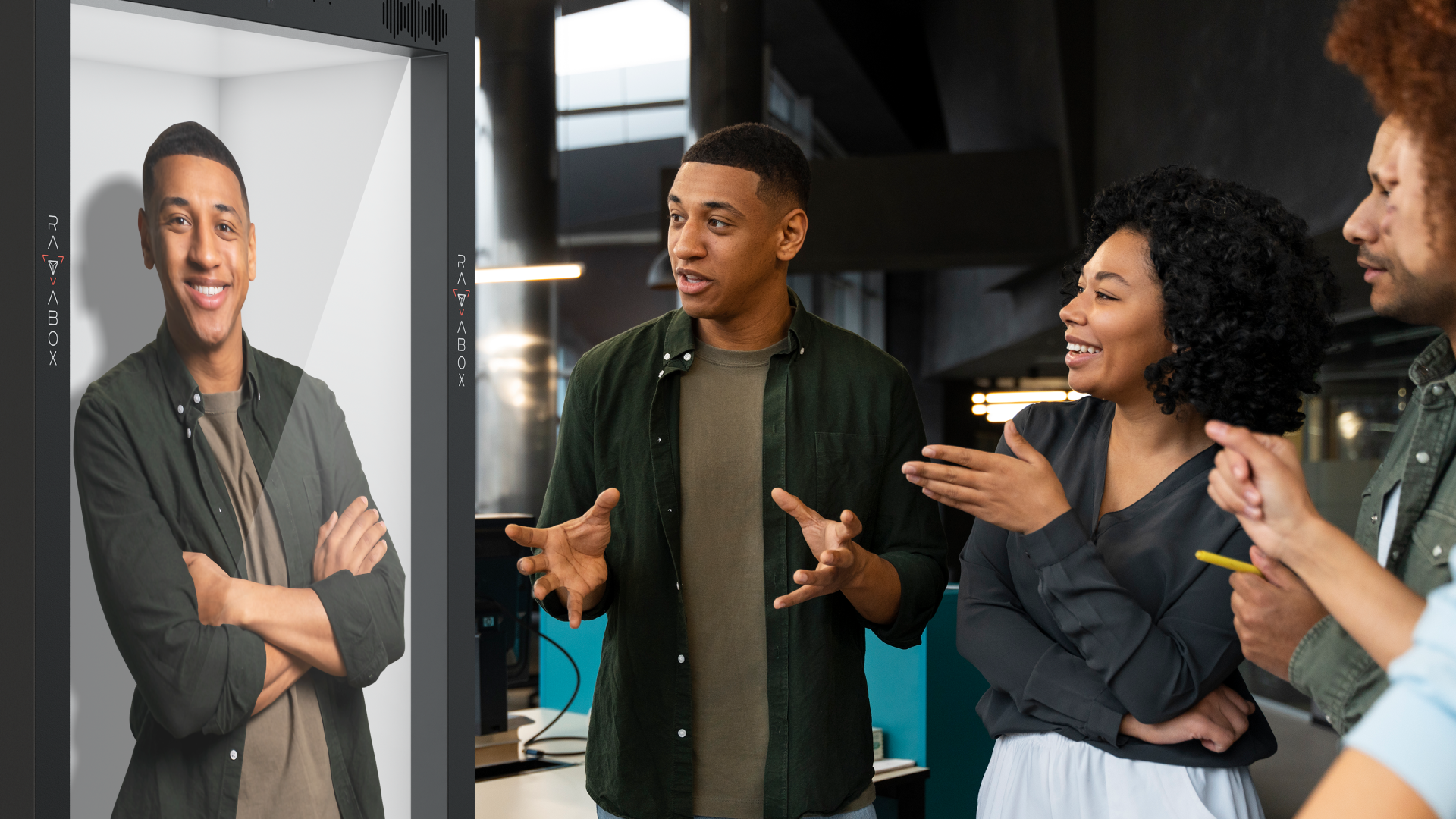 life-sized ai event hologram in holobox display at networking area