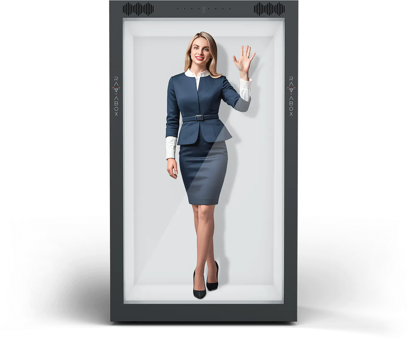 AI branding avatar engaging visitors and explaining product features at a trade show booth