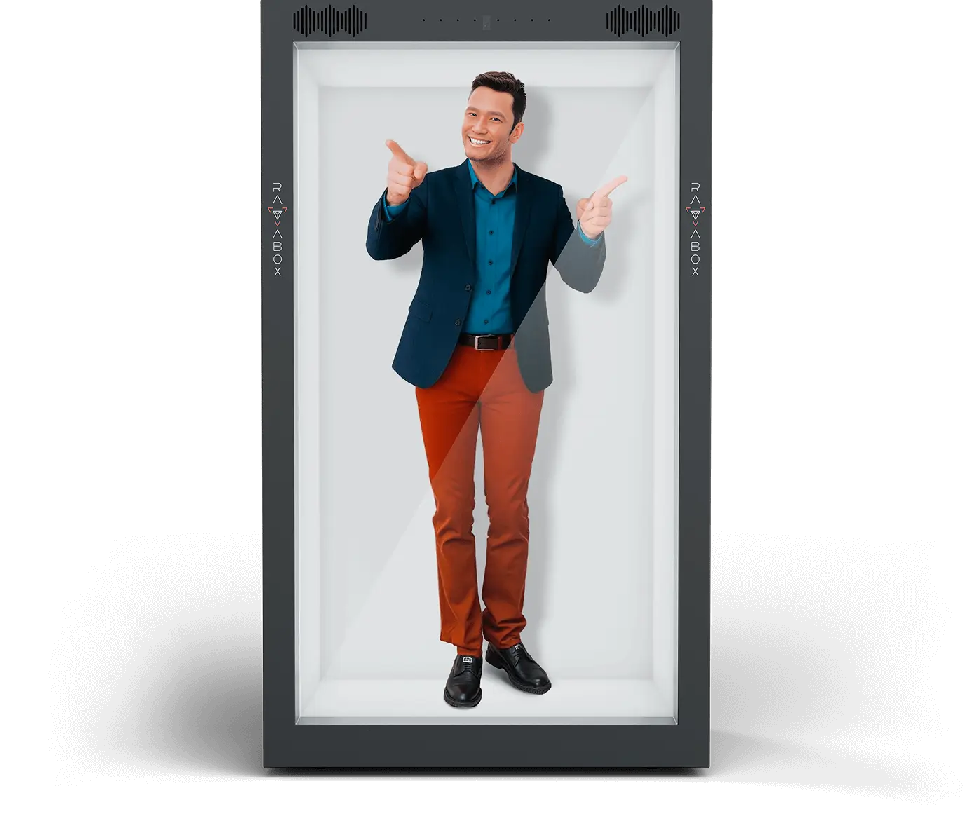 AI event host avatar opening a session on stage and introducing speakers at a business conference