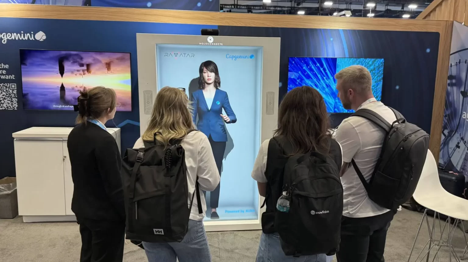 real-time AI avatar engaging crowd at innovation showcase