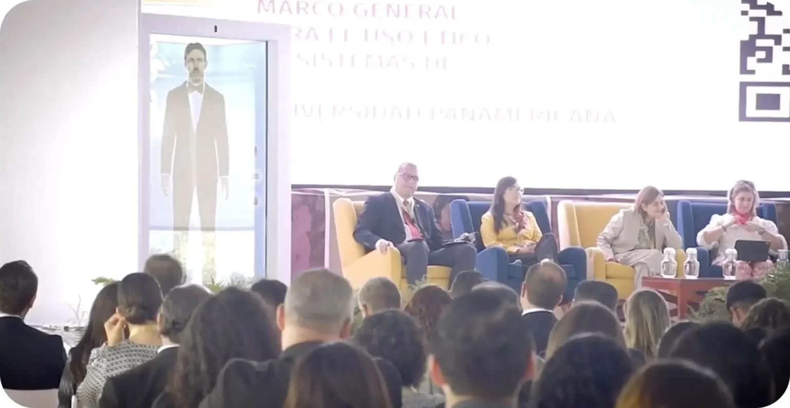 AI hologram of Nikola Tesla for science and knowledge panels at academic events