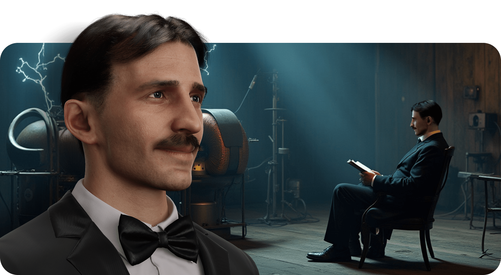Nikola Tesla real-time AI hologram demonstrating interactive AI dialogue technology by RAVATAR