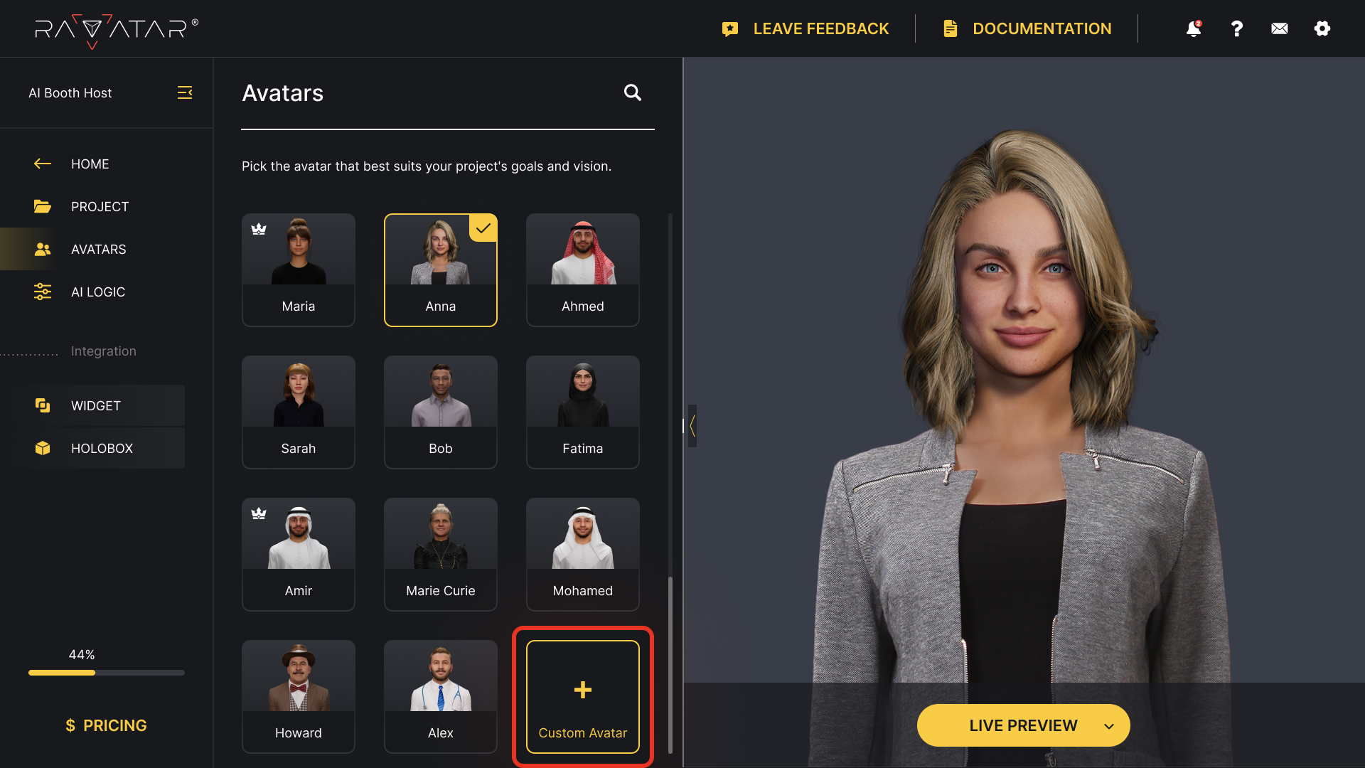 choose booth ai avatar design as virtual brand ambassador character